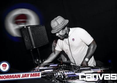 DJ playing on the decks at the Norman Jay night at Canvas Bournemouth