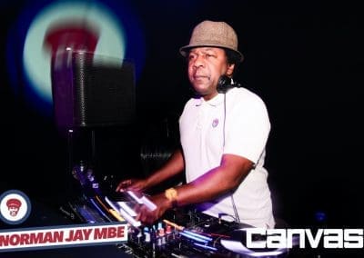 DJ playing on the decks at the Norman Jay night at Canvas Bournemouth