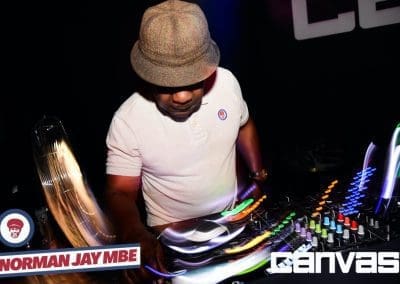 DJ playing on the decks at the Norman Jay night at Canvas Bournemouth